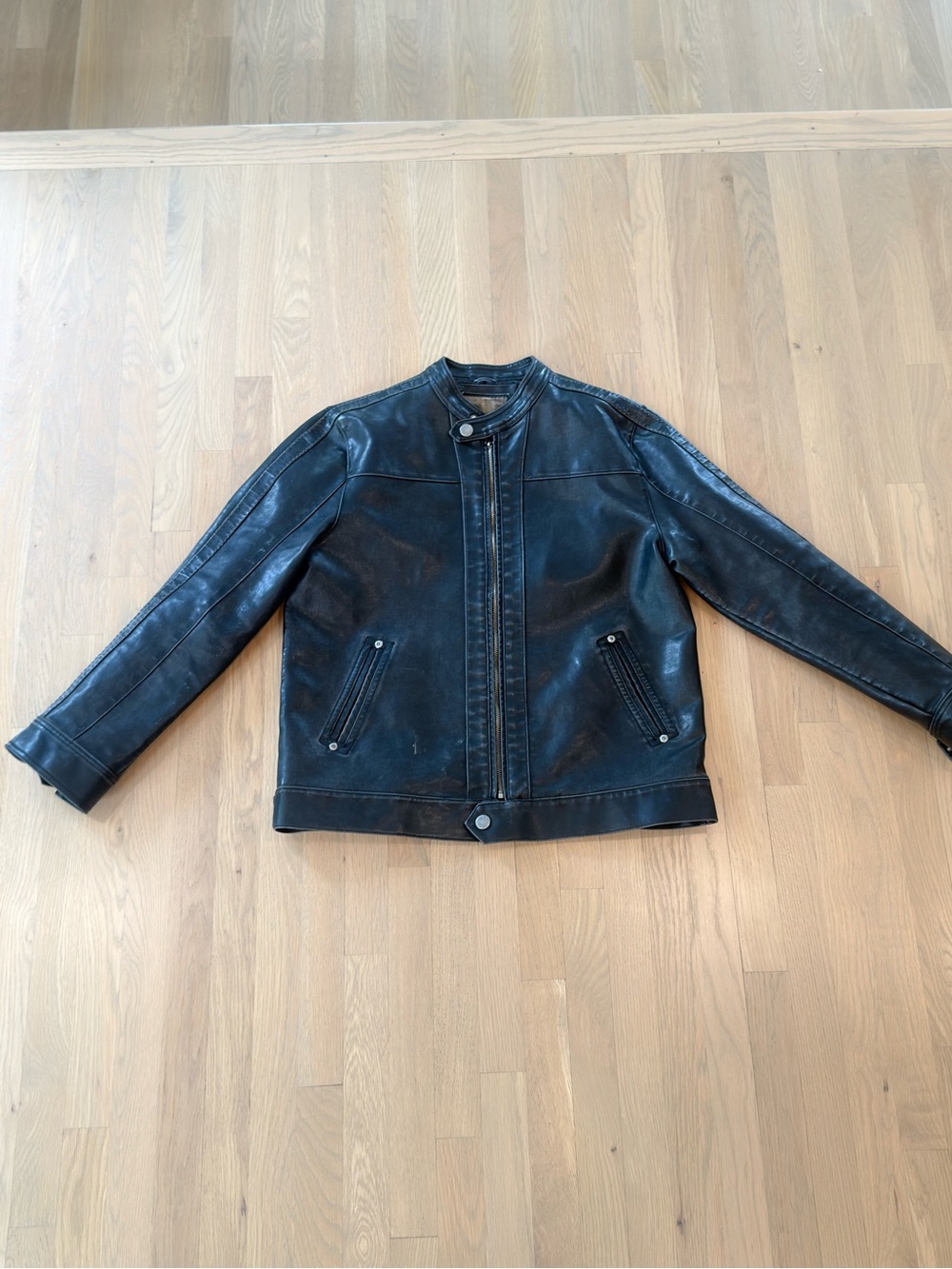 BKE Classic Black Faux Leather Biker Jacket Large